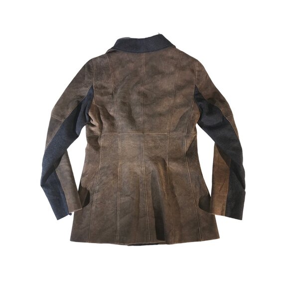 Worth Women's Brown Leather and Grey Wool Accents Core Coat - Picture 2 of 8